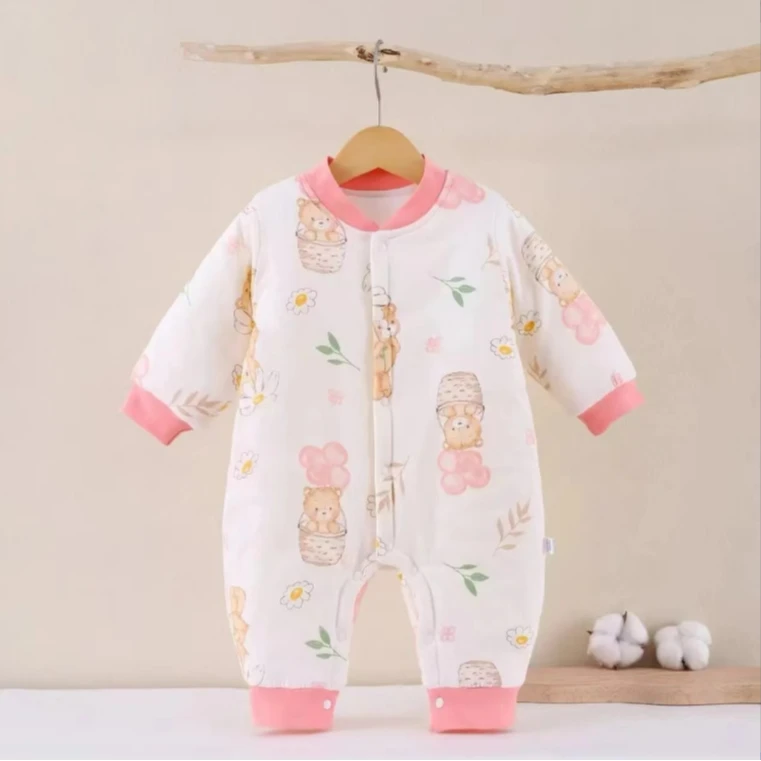 新生儿粉色气球熊40g棉服婴幼儿薄棉连体衣保暖连体衣爬爬服哈衣