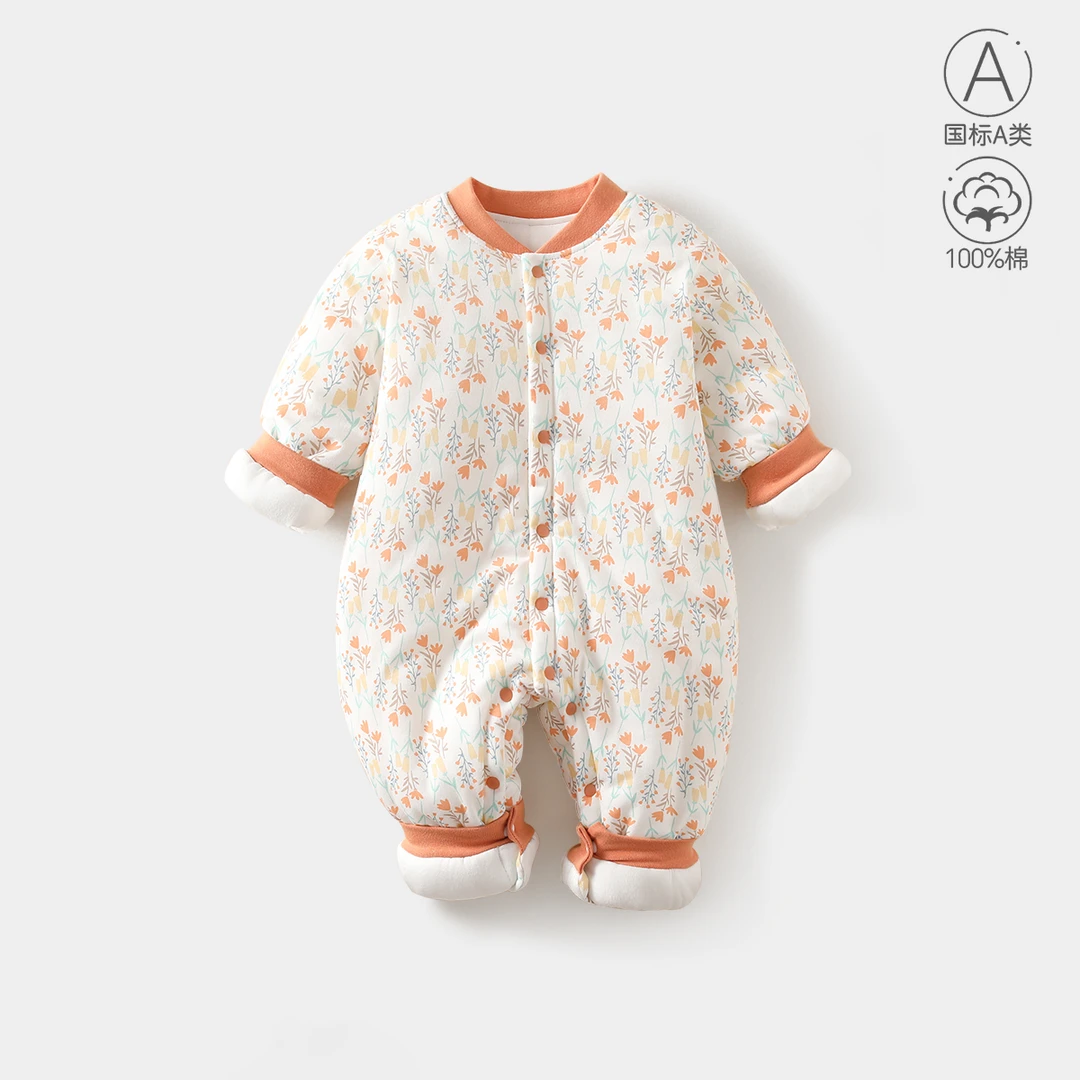 秋冬棉服婴幼儿加厚保暖连体衣新生儿爬爬服夹棉连体衣婴儿