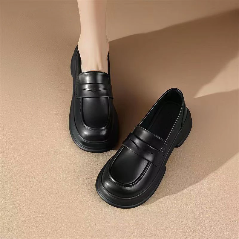 夏款乐福鞋女厚底乐福鞋女2025新款学院风小单鞋粗跟英伦风小皮鞋