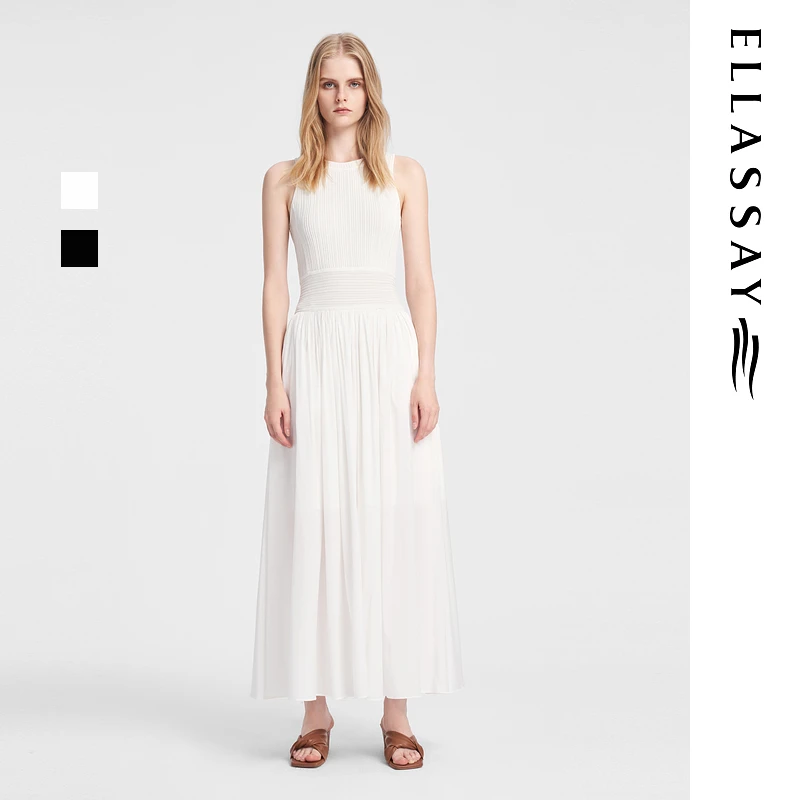 歌力思新款欧若智性风仙女小白裙气质少女无袖连衣裙EWB352Y00700