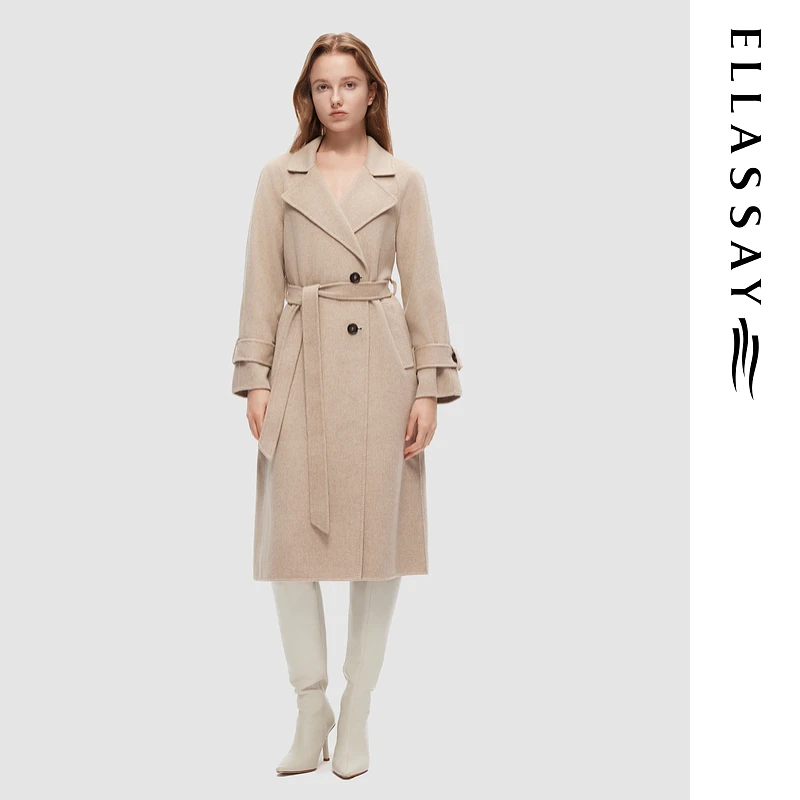 ELLASSAY歌力思2024秋冬新款复古质感系带毛呢大衣女EWD361D00400