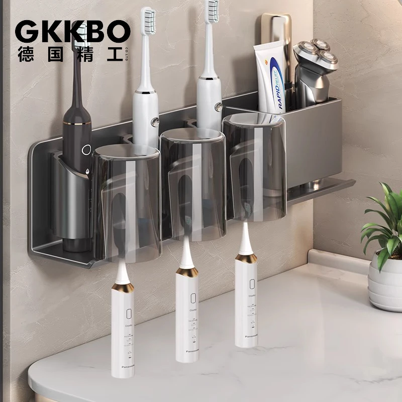 【GKKBO德国精工】 13牙刷置物架免打孔枪灰卫生间牙杯漱口杯收纳