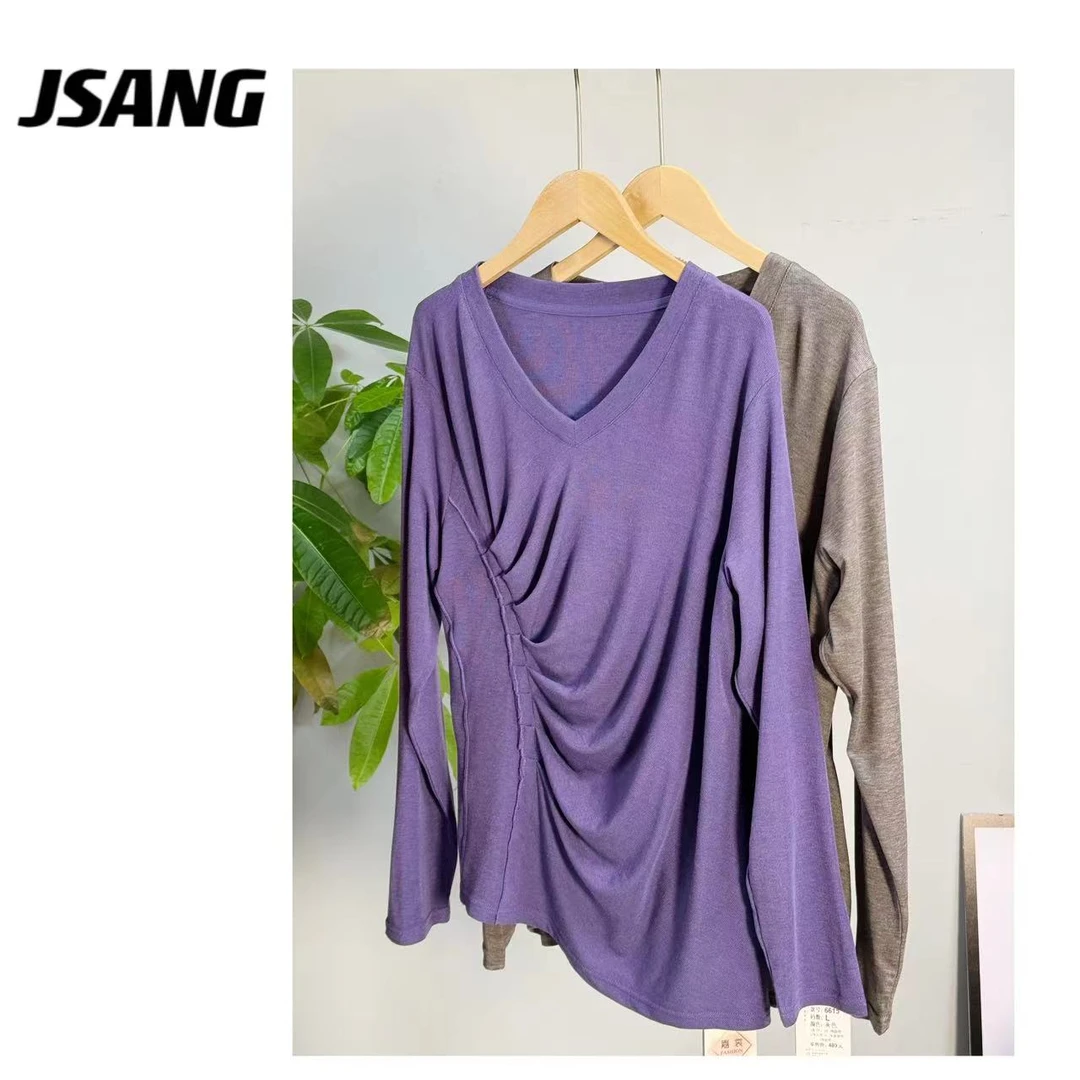 6615#JSANG定制V领软糯长袖打底衫
