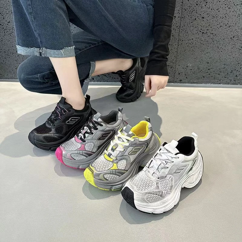 系带厚底老爹鞋2024新款夏季增高做时尚潮流休闲增高运动老爹鞋女