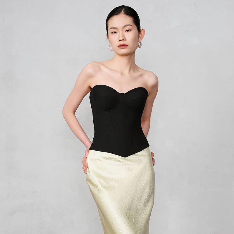 张靓颖/李菲儿同款CORSELET经典黑白外穿塑腰修身鱼骨胸衣