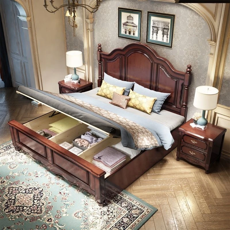 美式实木床高箱床1.8米气压成套主卧室大床双人床高箱储物