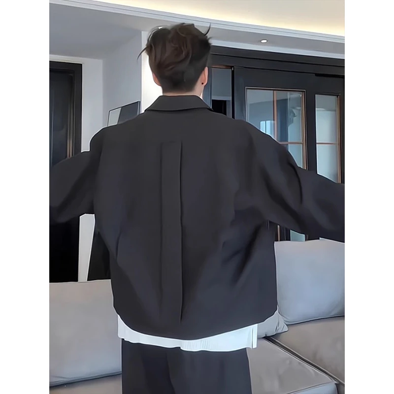 黑色廓形西装外套男秋冬款高级感痞帅短款棒球服美式翻领行政夹克