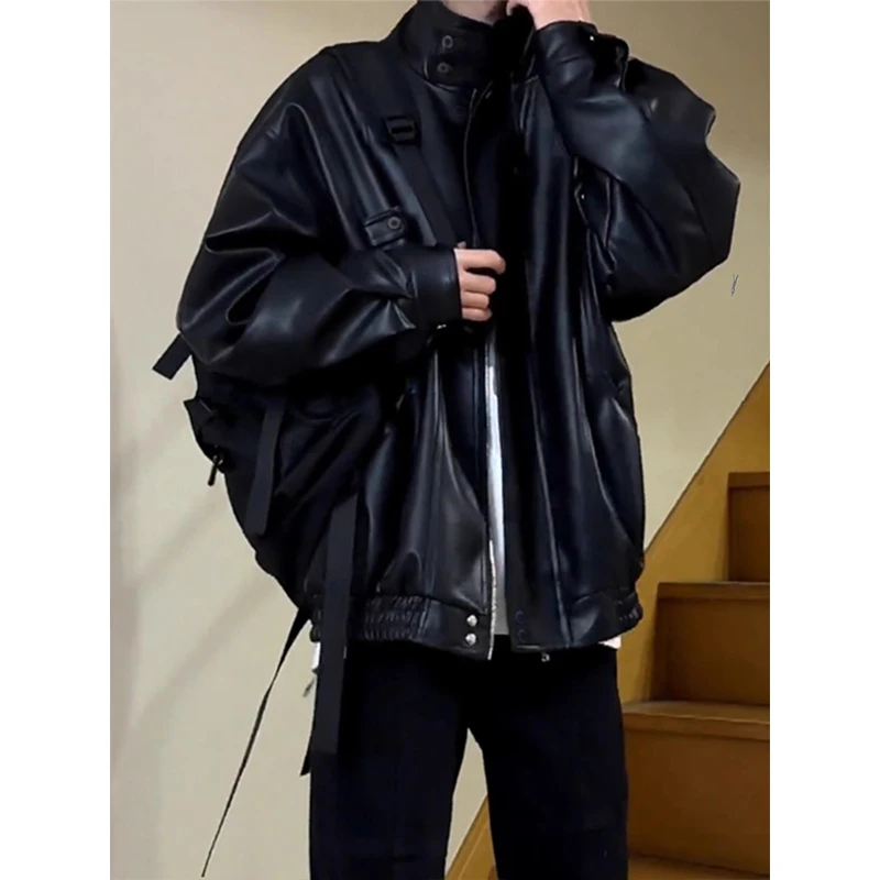 cleanfit黑色短款皮衣外套男秋冬季痞帅高级感美式立领夹克机车服