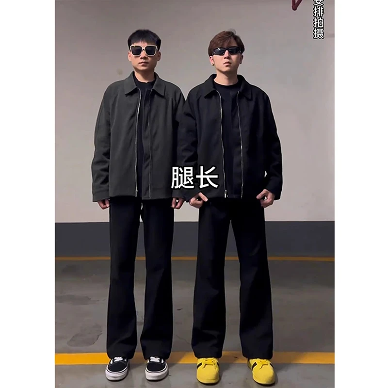 cleanfit黑色弯刀潮流裤子男款春秋季高个子垂感微喇裤修身直筒裤