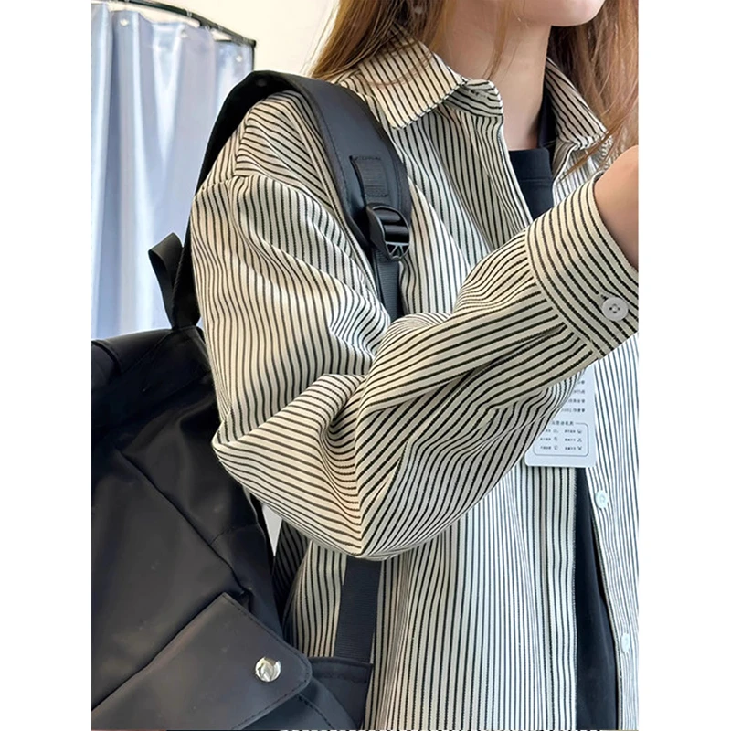 美式黑白条纹衬衫cleanfit男长袖高级感潮流衬衣春秋韩风情侣外套