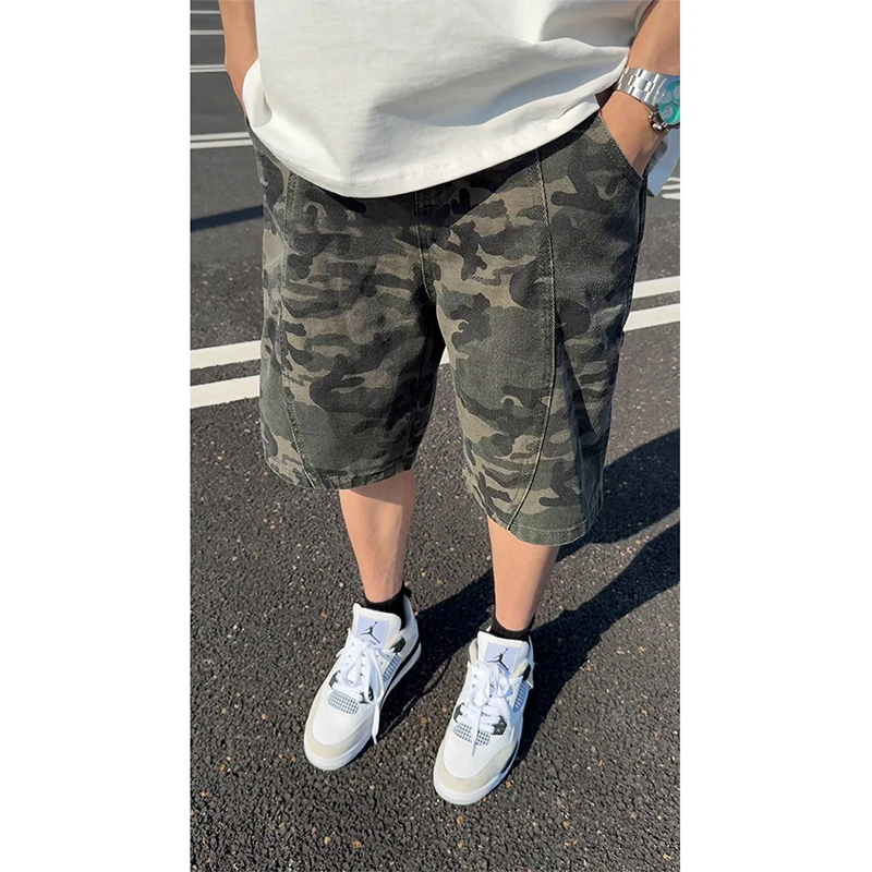 美式迷彩工装短裤男款夏季ootd穿搭解构伐木裤子过膝高街五分中裤