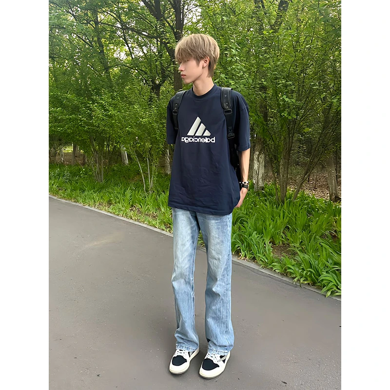 cleanfit穿搭浅蓝色弹力牛仔裤男加绒裤子美式vibe微喇修身直筒裤