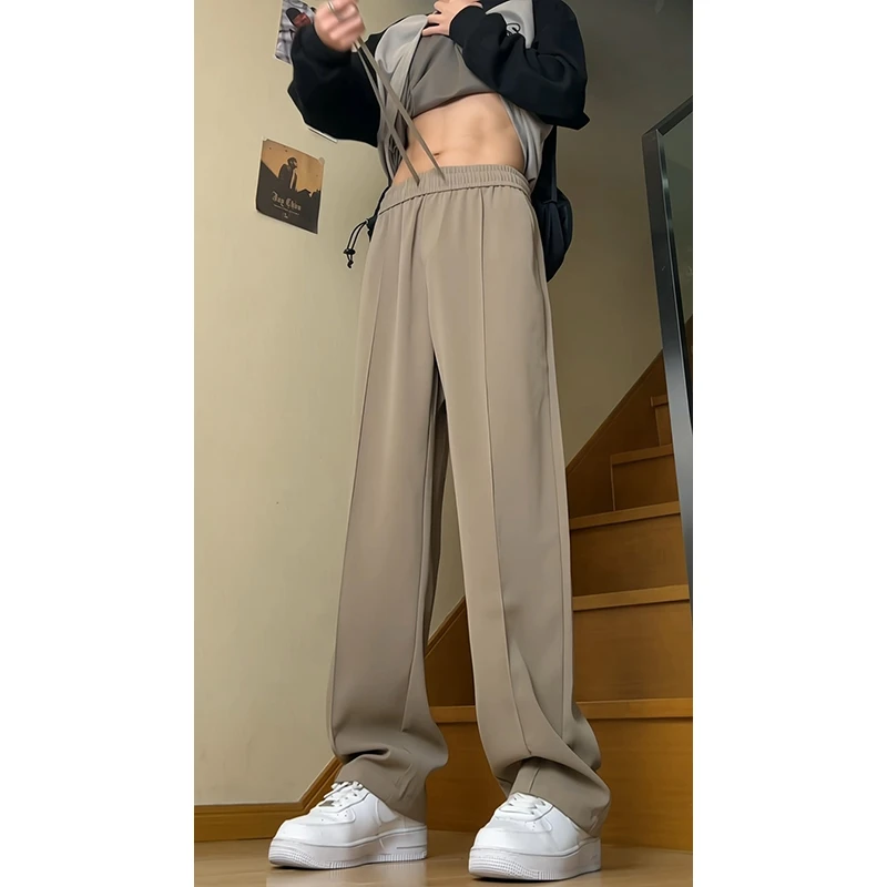 垂感休闲西裤男款春秋季百搭直筒宽松港风坠感韩版阔腿西装拖地裤