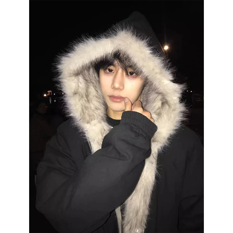 大毛领座山雕夹克棉服男款冬季美式复古外套cleanfit短款连帽棉衣