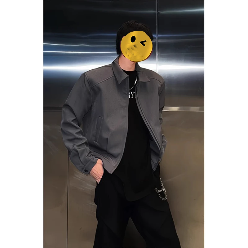 灰色短款外套男款春秋季高级感痞帅cleanfit美式廓形翻领行政夹克