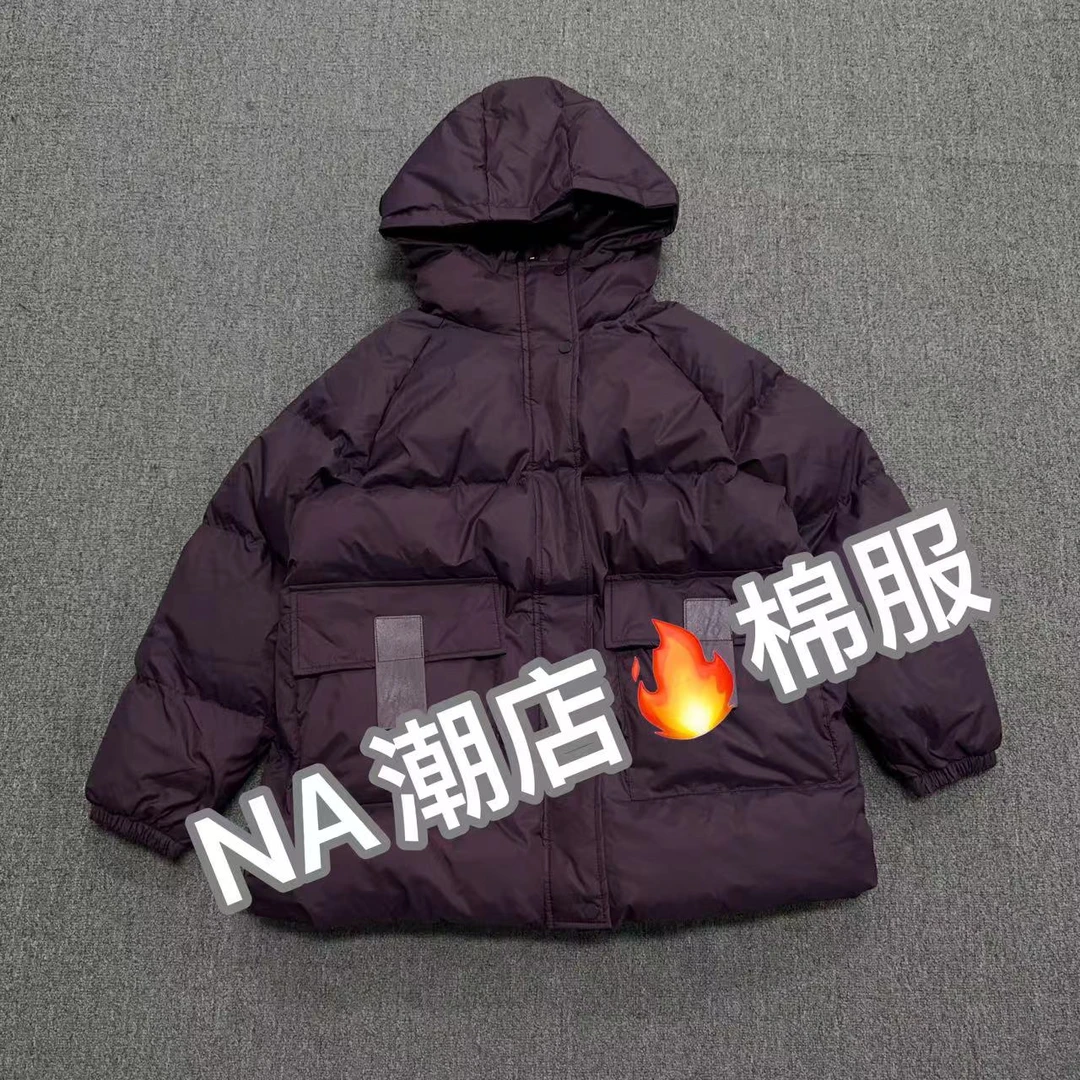 【雪儿推荐】3101-1潮牌设计师秋冬时尚简约纯色连帽加厚棉服