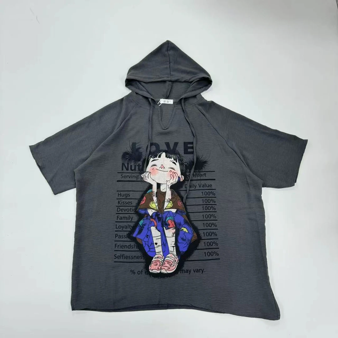 【雪儿推荐】9955潮牌设计师简约夏季纯色小女孩字母连帽上衣