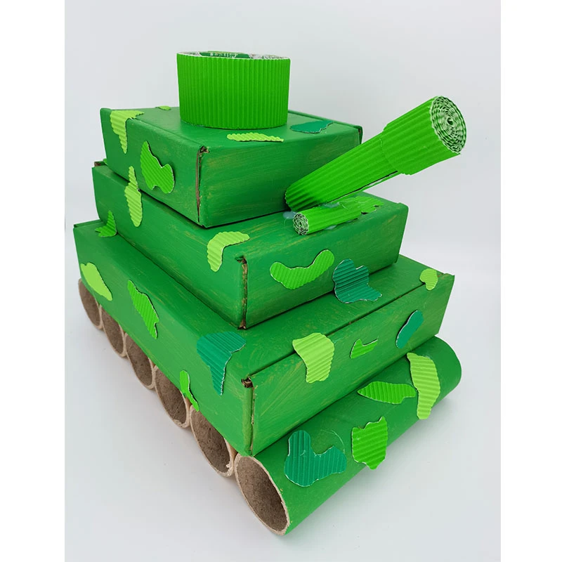 变废为宝手工创意纸盒纸筒汽车模型 迷彩色汽车 本色战车造型