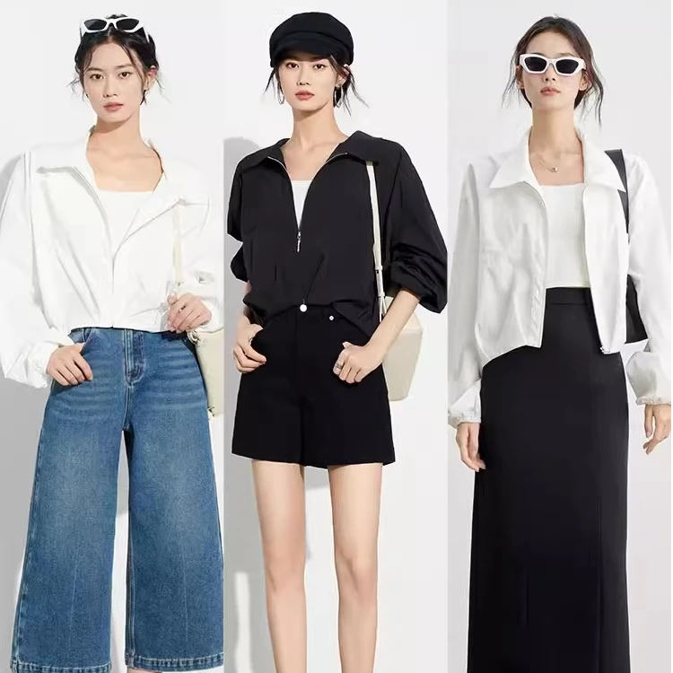 【福袋】美洋MEIYANG柏拉图防晒衬衫 仿棉丝立体短款拉链黑白衬衣