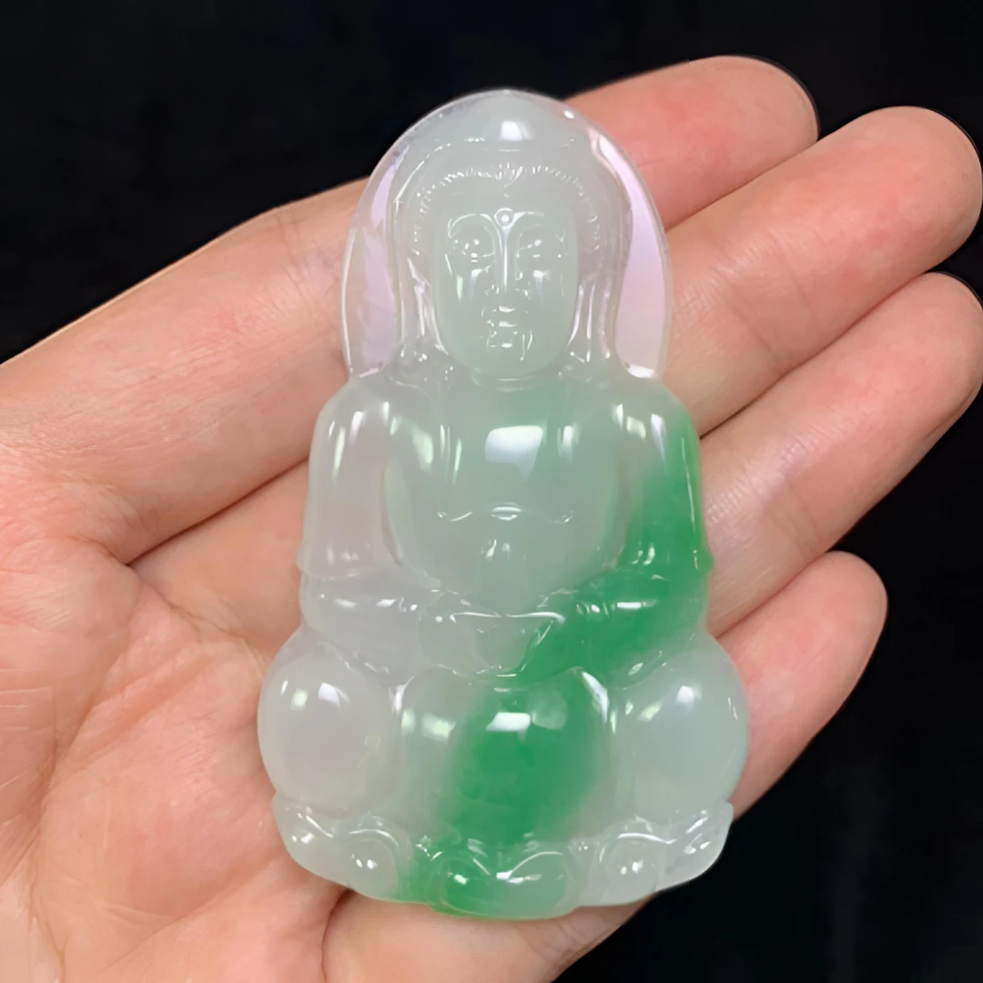 晴底冰润辣绿观音天然缅甸a货翡翠吊坠挂件