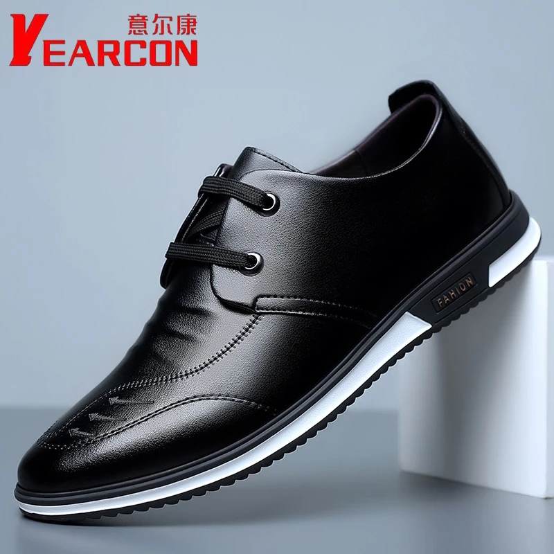 新品意尔康男士休闲系带皮鞋男潮流韩版百搭皮鞋软面软底男鞋透气