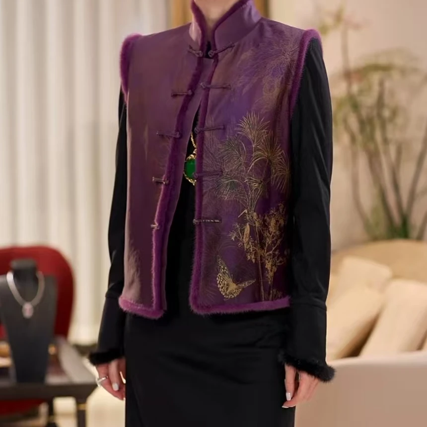 EDFNOT/杨红霞汝意WY香云纱紫底椰果树棉马甲2409-8512