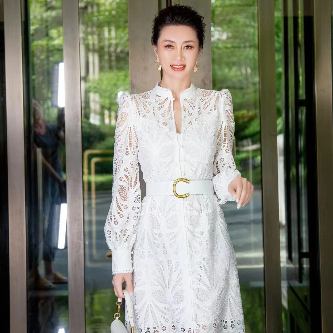 EDFNOT/杨红霞汝意FS度假风镂空蕾丝裙FS-F24026