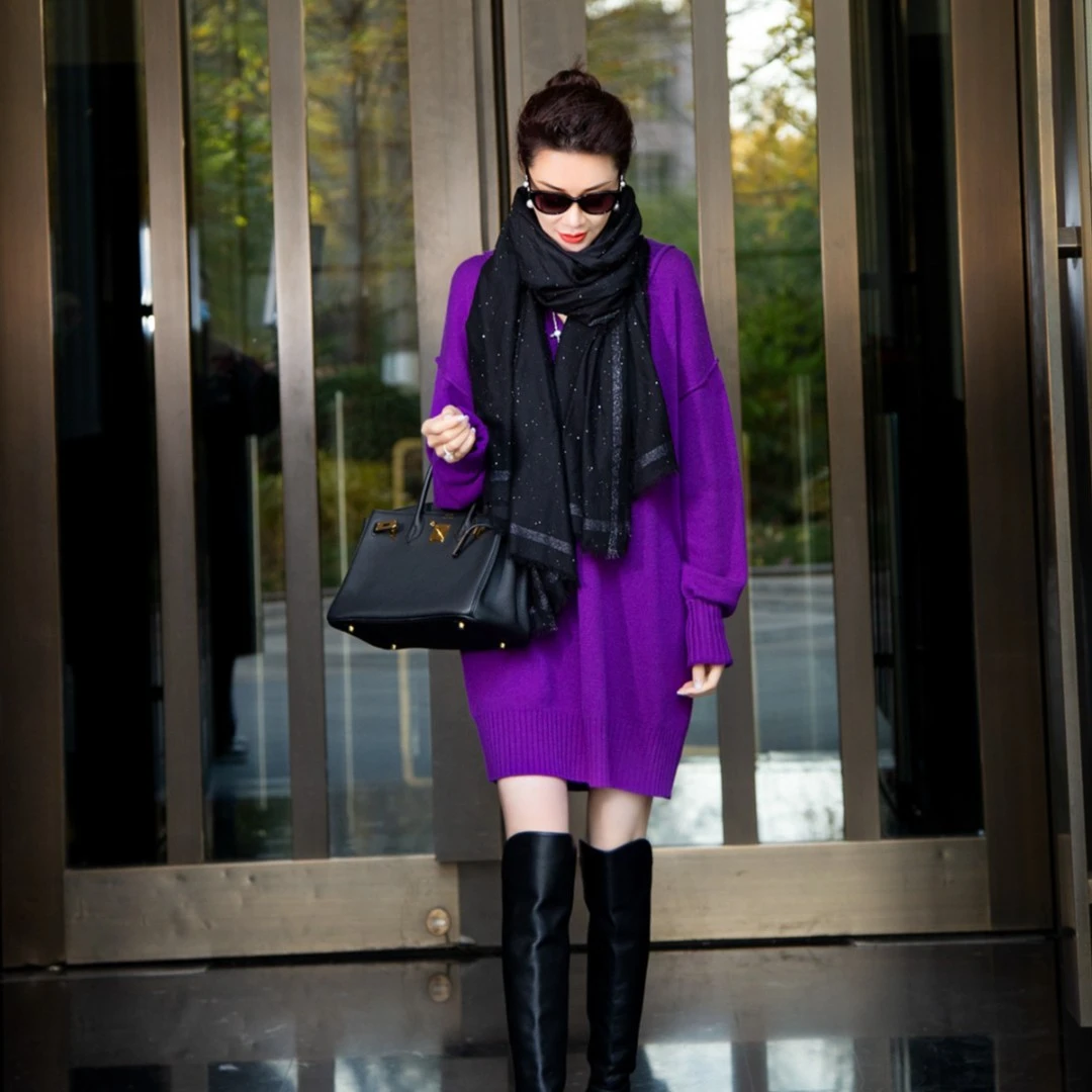 SL新款大V领羊绒毛衣裙优雅大气时尚经典款【高端服装定制专家】