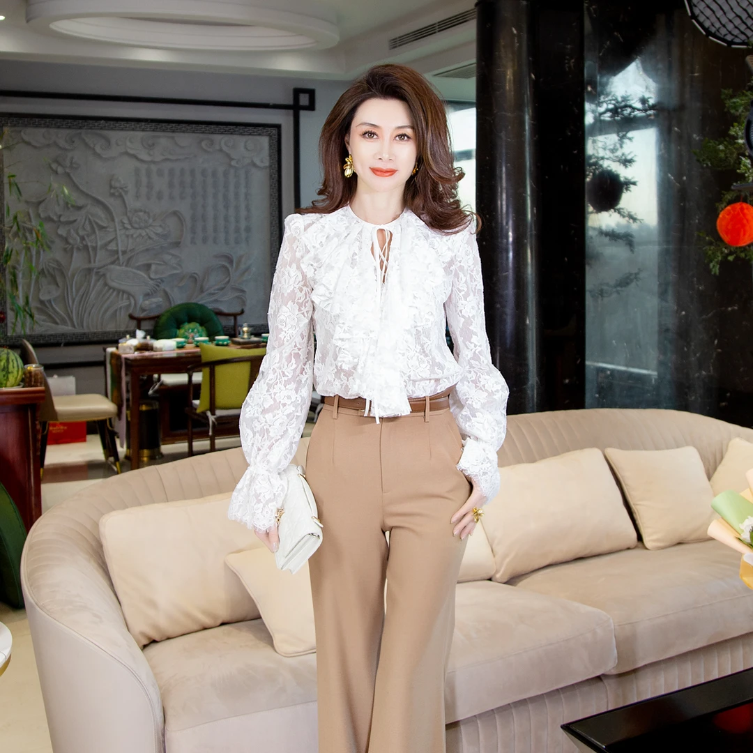 EDFNOT/杨红霞汝意FS荷叶边蕾丝衬衣