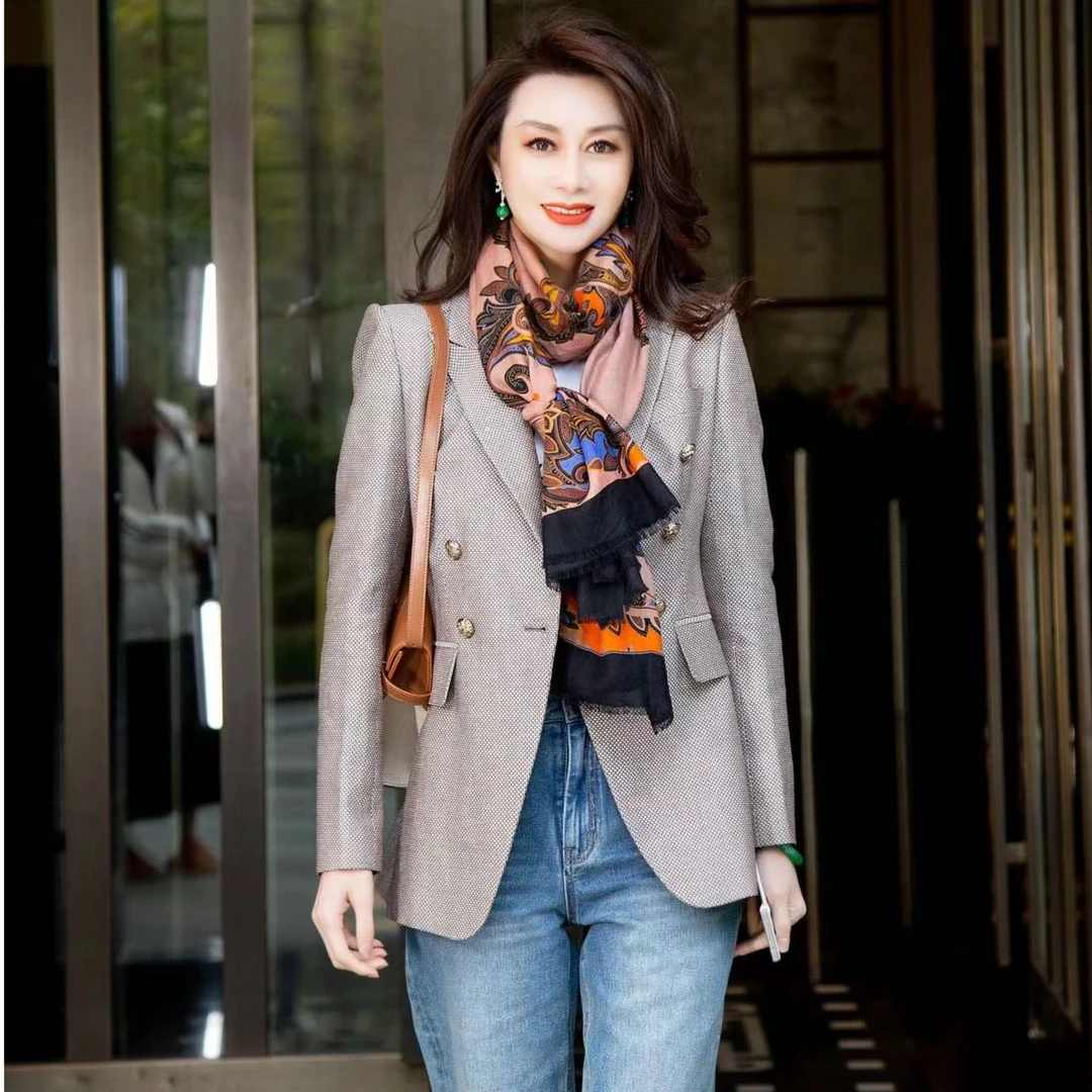 EDFNOT/杨红霞汝意GS23220银灰戗驳领外套