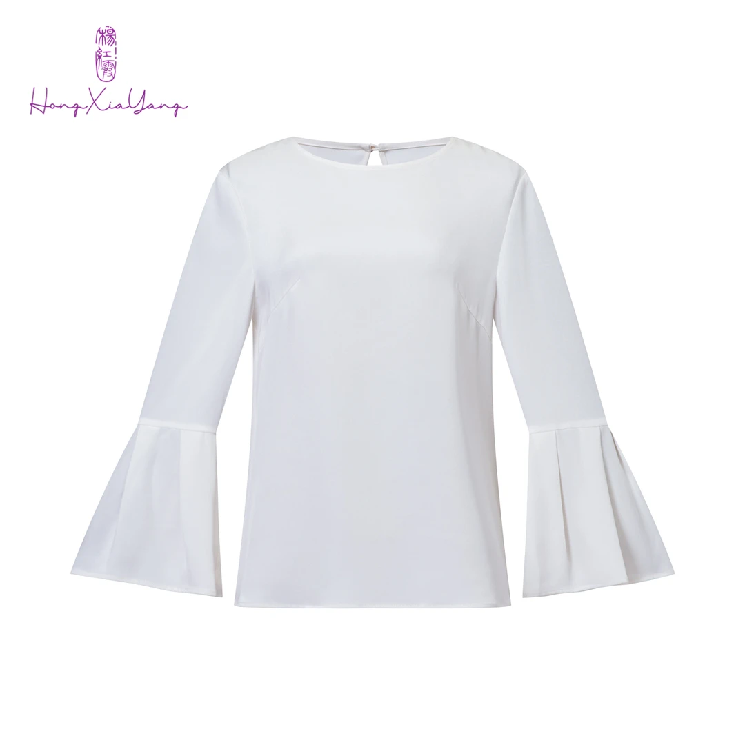 EDFNOT/杨红霞汝意HY圆领白色喇叭袖衬衣HY24059