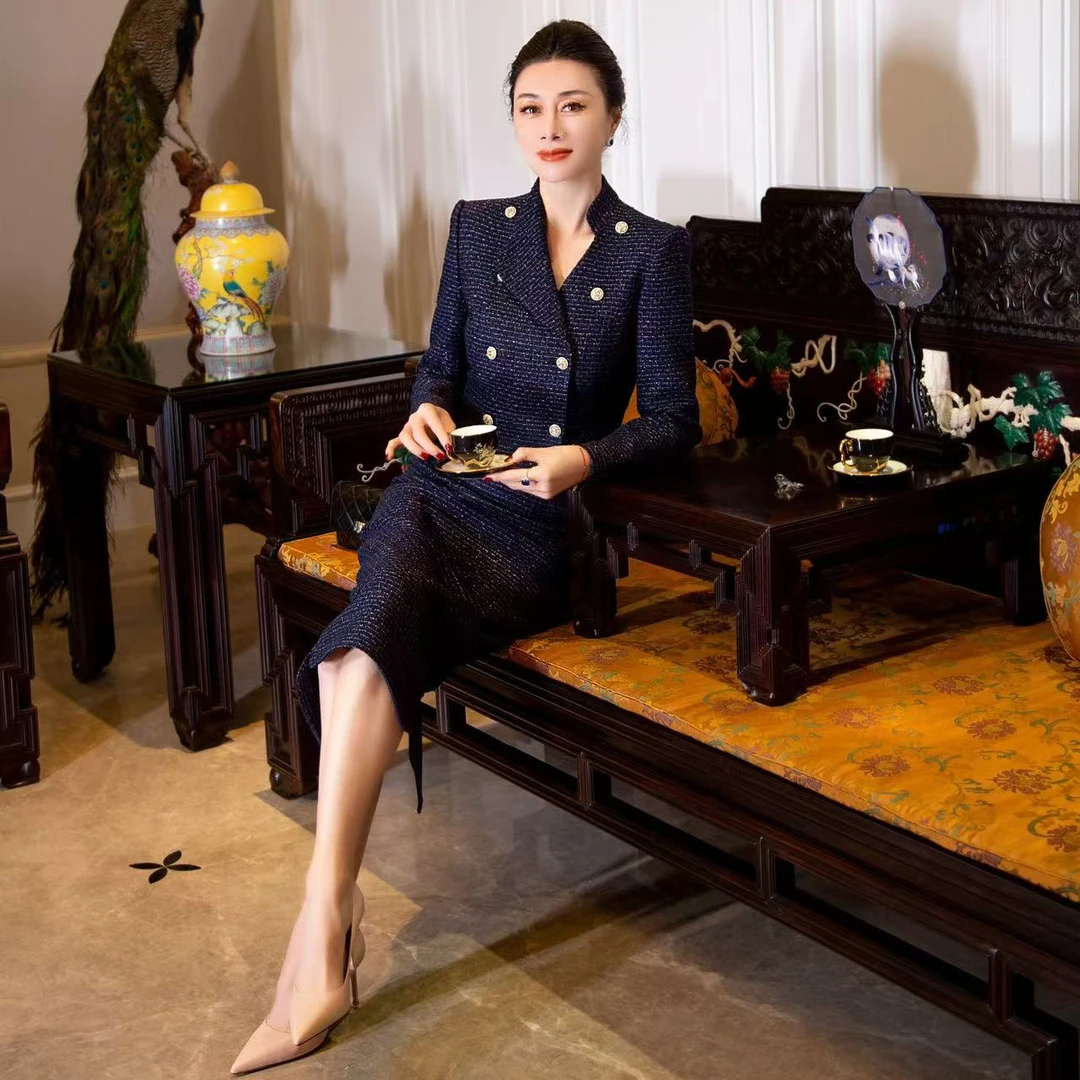 EDFNOT/杨红霞汝意HY24588贵族紫粗纺小香风套装