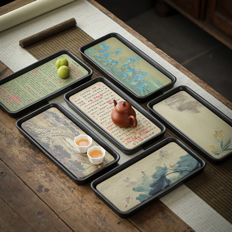 吸水茶盘桌面陶瓷干泡台小型沥水茶台创意速干复古家用式茶壶托盘