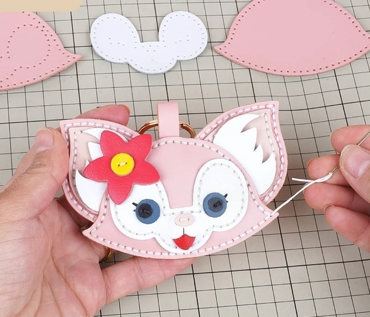 温迪 diy手作手工贝尔川沙妲己真皮钥匙扣包包挂件粉色小狐狸