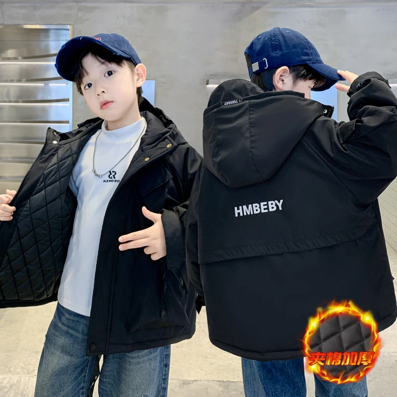 【欢欢优选】2025冬季新款休闲帅气夹棉连帽外套儿童帅气风衣潮5072