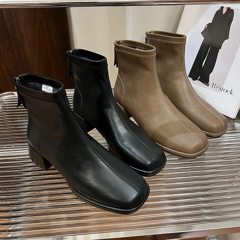 小鱼｜4cm!秋冬欧货百搭法式瘦瘦靴粗跟短靴