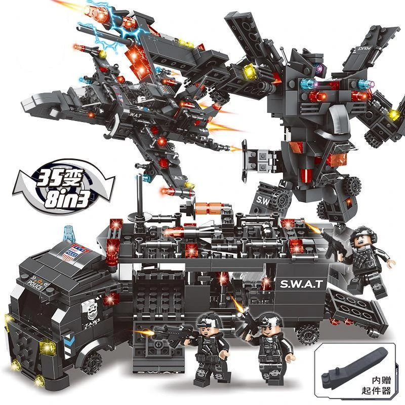 特警机器人中国积木男孩子城市益智力拼装图汽车儿童金刚玩具礼物