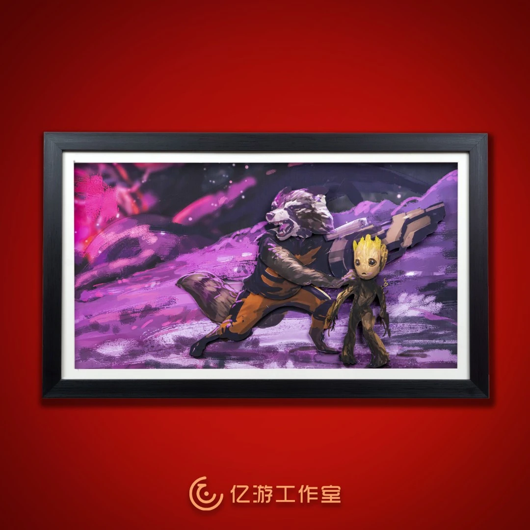 漫威系列格鲁特与浣熊3D立体画装饰画挂画手工艺画动漫电竞房卧室