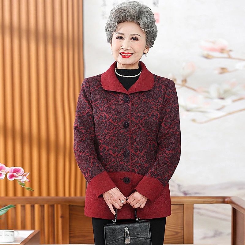 中老年人秋装外套女奶奶翻领长袖上衣妈妈洋气6070岁老人太太衣服