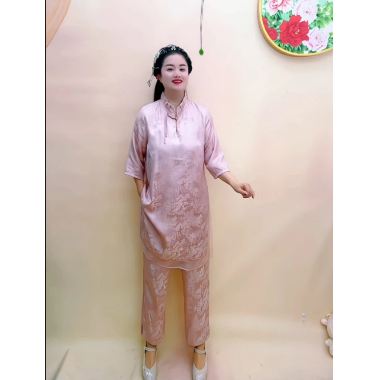 新中式国风提花套装2024春夏新品盘扣