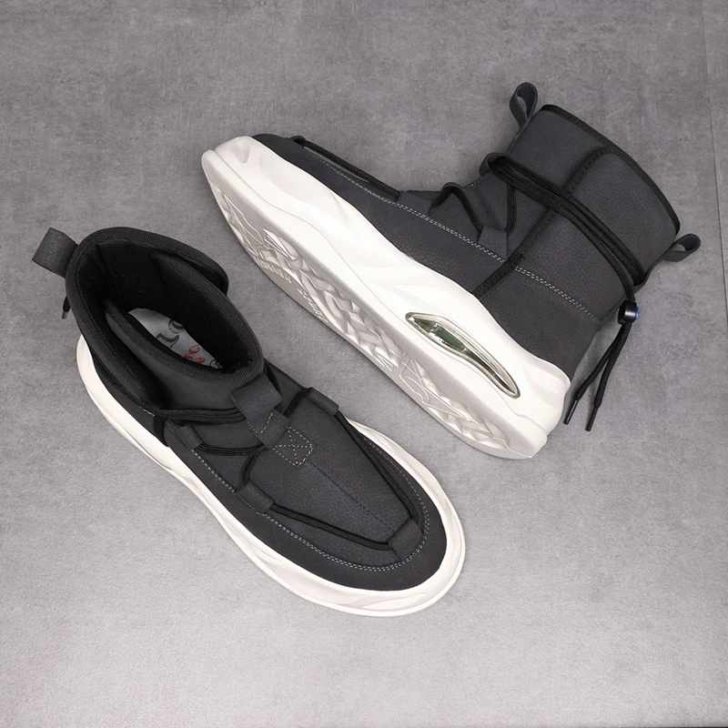 中帮靴2024秋冬厚底高帮鞋男款百搭增高马丁靴