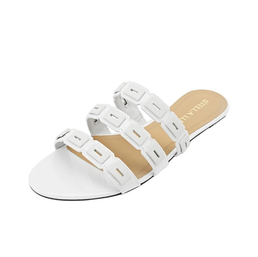 【E18】LUNA夏季休闲百搭平底圆头方形卡扣三条带漏趾厚底拖鞋1062#