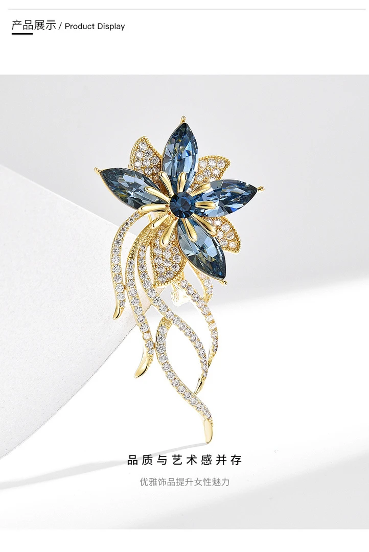 铜合金胸针 复古宫廷镶钻花朵胸针