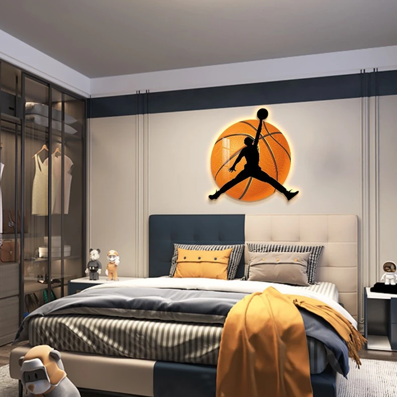 NBA篮球男孩儿童房装饰画卧室床头发光led灯画客厅背景墙挂画玄关