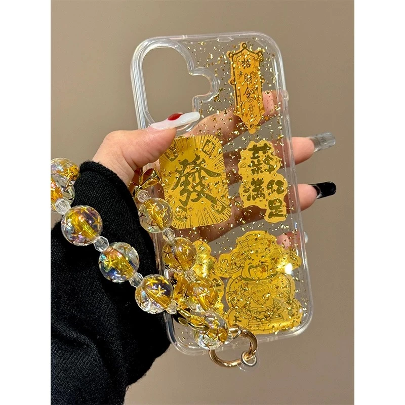 金箔滴胶中国风财神爷适用苹果16/15/14promax手机壳13/12/11手链