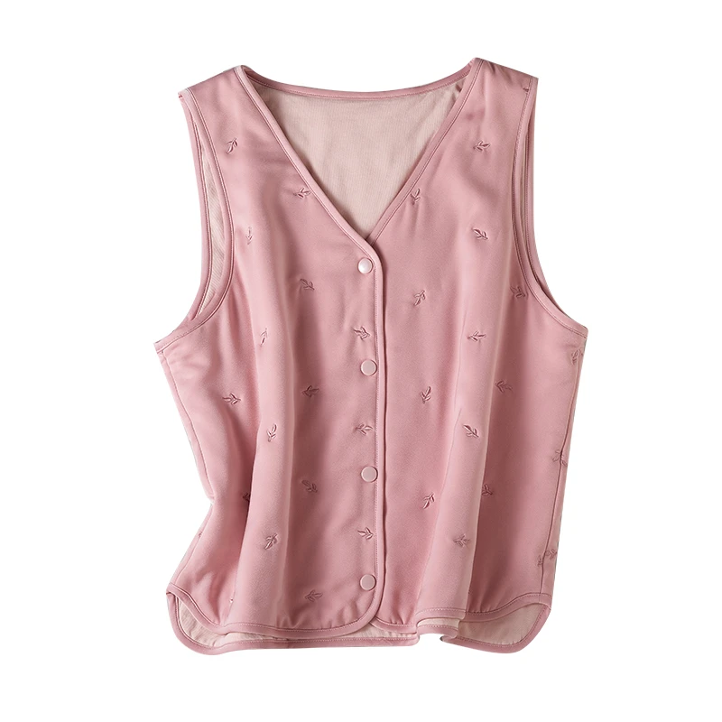 秋冬防寒保暖桑蚕丝填充女士背心时尚刺绣立体有型真丝高品质上衣
