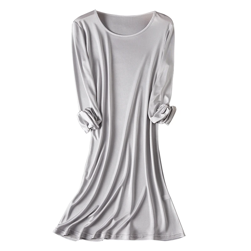 桑蚕丝简约百搭长袖长裙 宽松版显瘦遮肉 舒适圆领透气简约睡裙