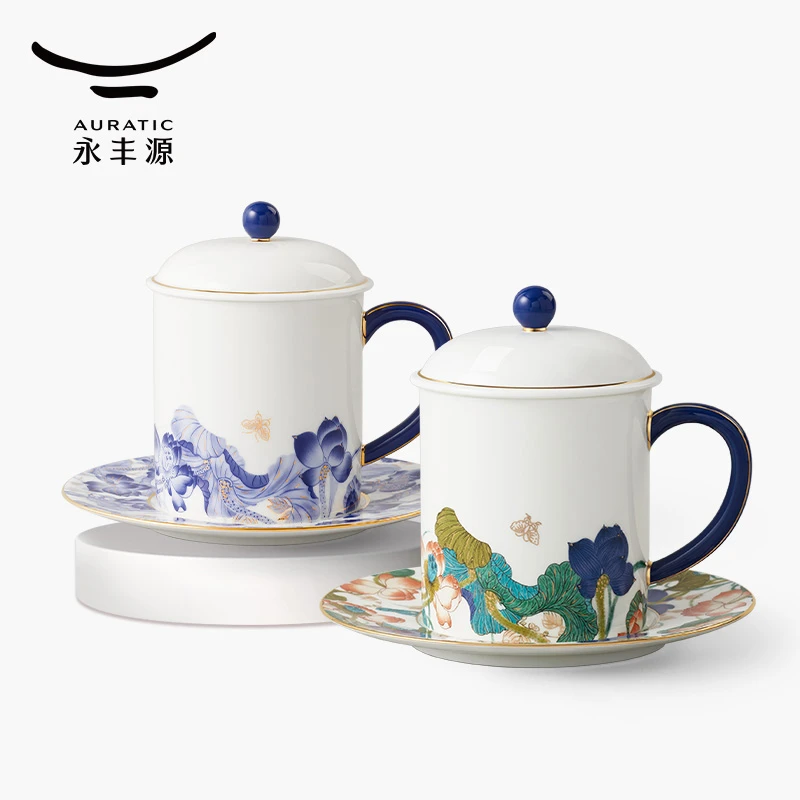 永丰源幸福和鸣左右对杯350ml高档家用过滤带盖创意一对杯情侣杯