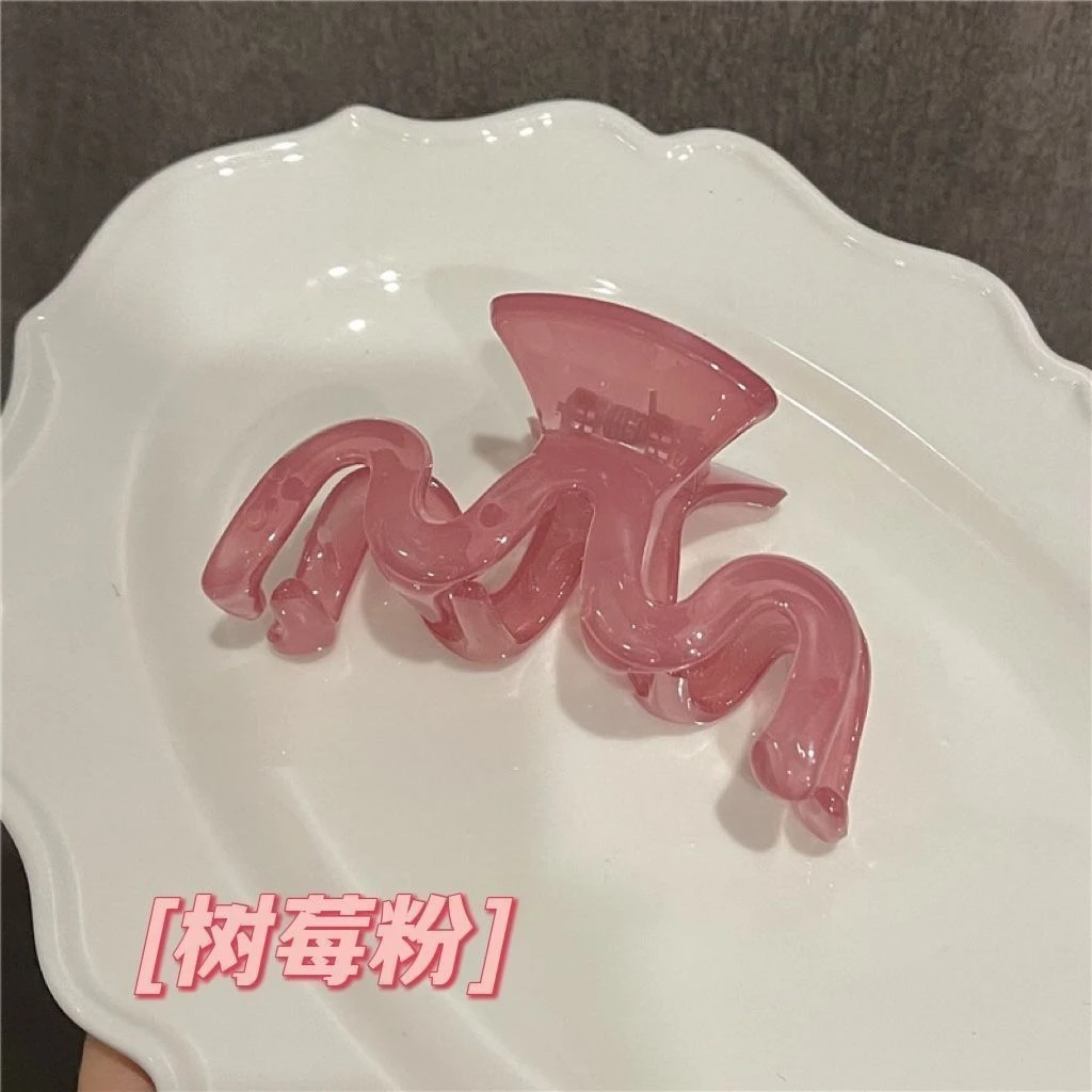树莓百搭粉~韩国INS透明粉色可爱果冻抓夹后脑勺波浪大号鲨鱼夹子