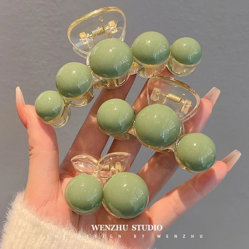 新韩版简约森系法式鲨鱼夹ins高颜值网红珠珠抓夹头发夹子后脑勺